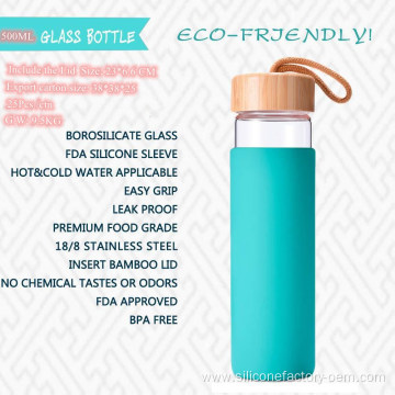 Glass Bottle With Silicone Sleeve Handle Water Bottle